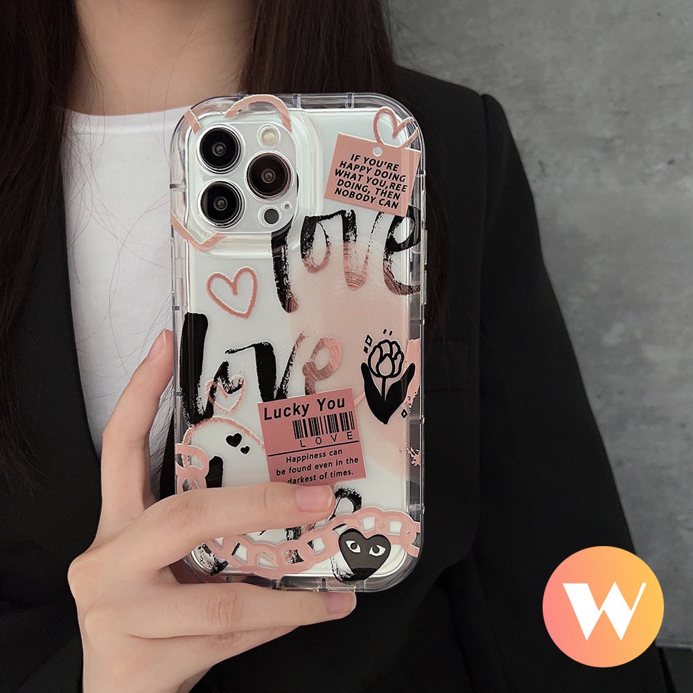 IPHONE Comme des Garcons Flower Label Airbag Case Kompatibel Untuk Iphone11 13 14 12 Pro Max XR XS Max 7Plus X 6 6s 8 7 Plus Kartun Grafiti Cinta Hati Shockproof Soft Clear Cover