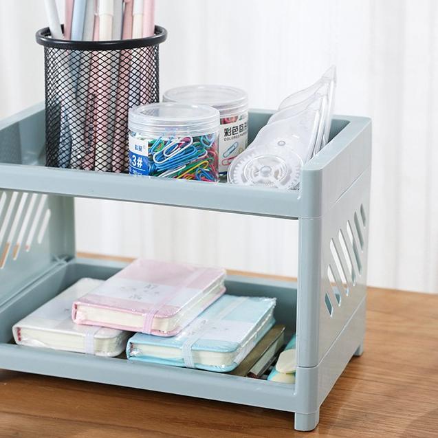 ❈ Halu Rak Penyimpanan Rak Kosmetik Rak Buku Multifungsi Double Deck Desktop Storage Organiser 2 Tin