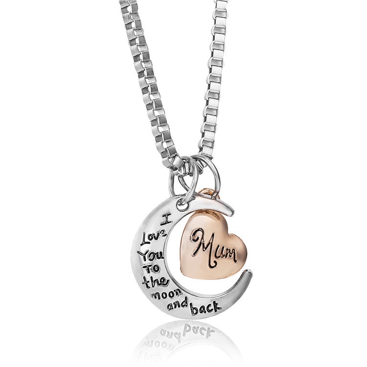 Love you, go to the moon and back. | Kalung Dengan Liontin I Love You Mother Bahan Stainless steel Untuk Pria Dan Wanita