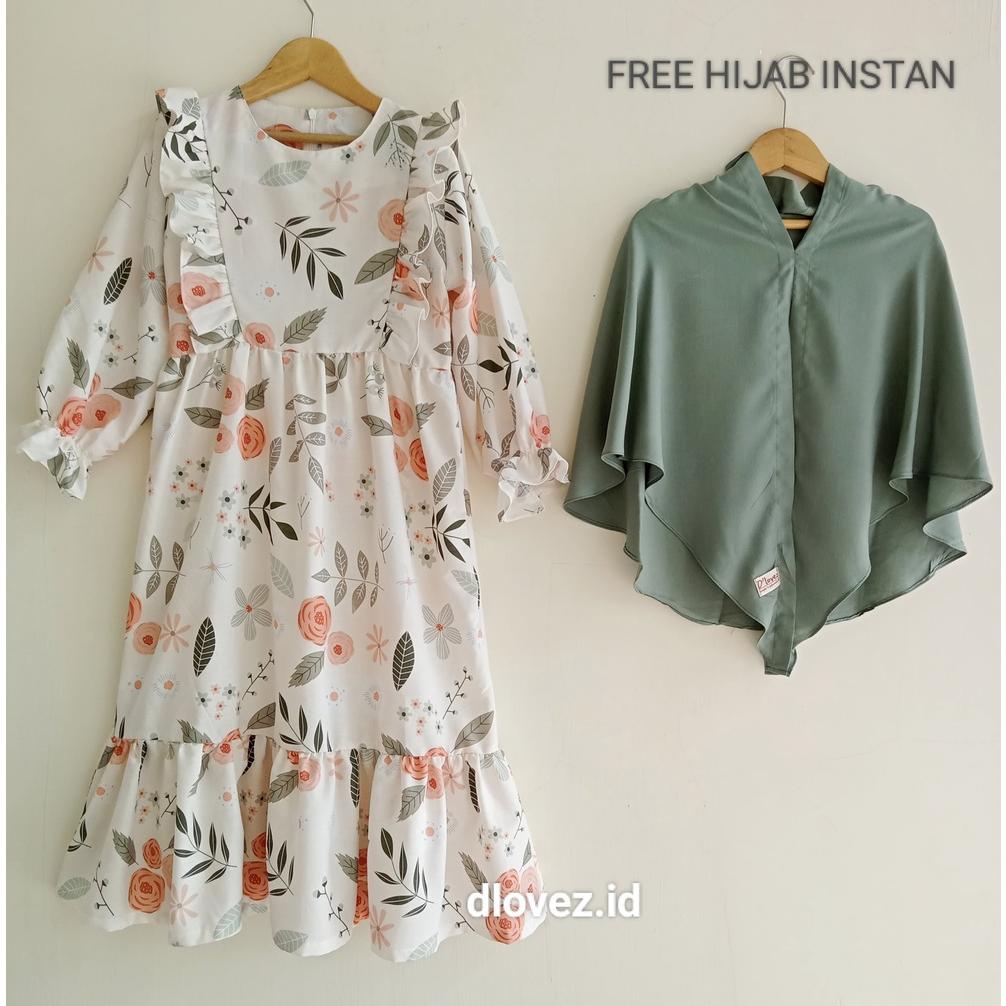 Set Gamis Anak 1 - 14 Tahun Free Hijab Instan / Set Gamis Kaira Motif Baru