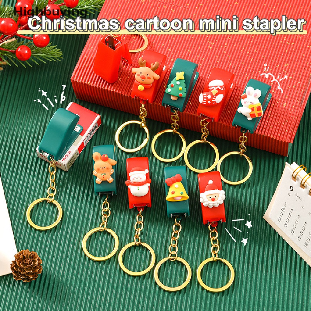 Hbid Natal Kartun Mini Stapler Portable Pengikat Alat Gantungan Kunci Hadiah Natal Glory