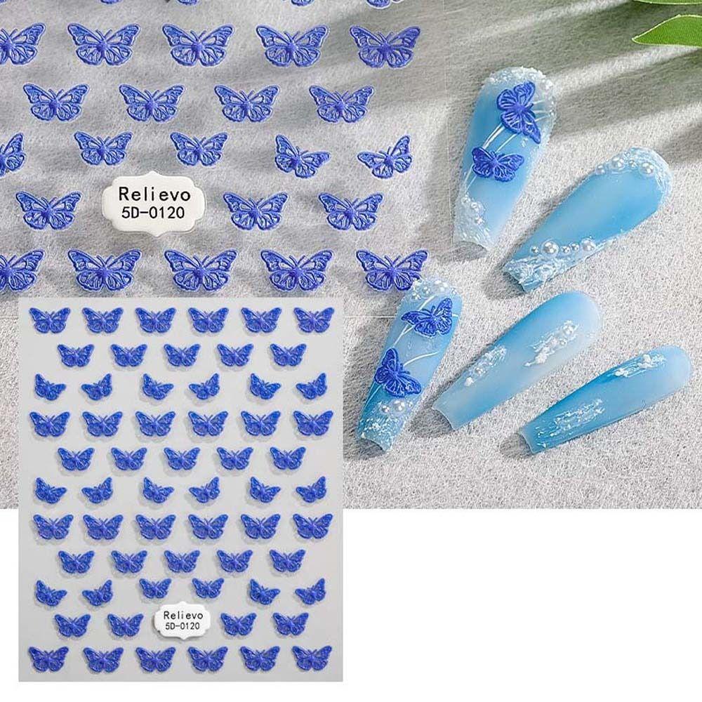 MXBEAUTY Bunga Stiker Kuku Fashion Ins Gaya Cherry 3D Relief Tulip Perekat Diri Stiker Kuku Kupu-Kupu