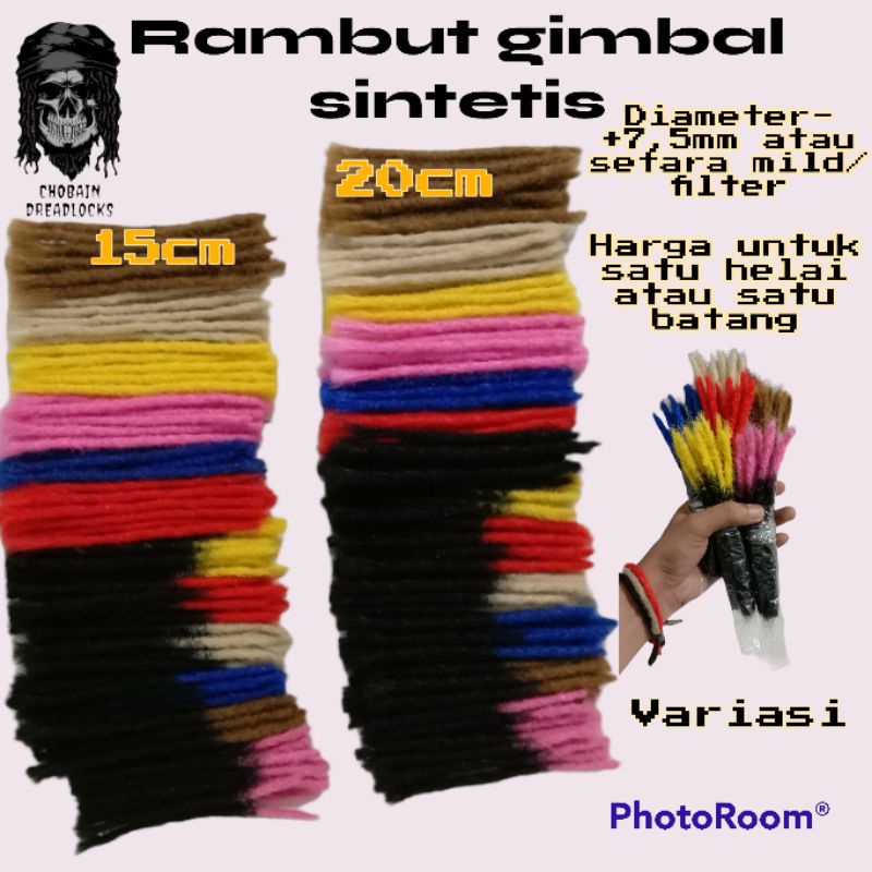 rambut gimbal sintetis 15-20-30cm hitam mix full