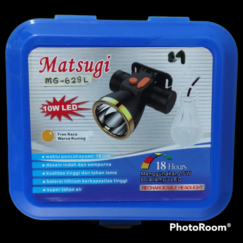 Senter Kepala cas Matsugi MG-628L 10W || Bonus bohlam + Bonus kaca warna kuning || Tahan 18Jam || Su