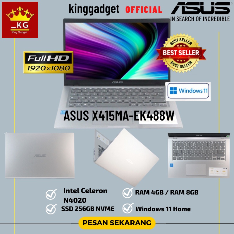 ASUS X415MA-EK488W INTEL CELERON N4020 RAM 8GB SSD 256GB LAYAR 14" FHD WINDOWS 11 BONUS TAS LAPTOP