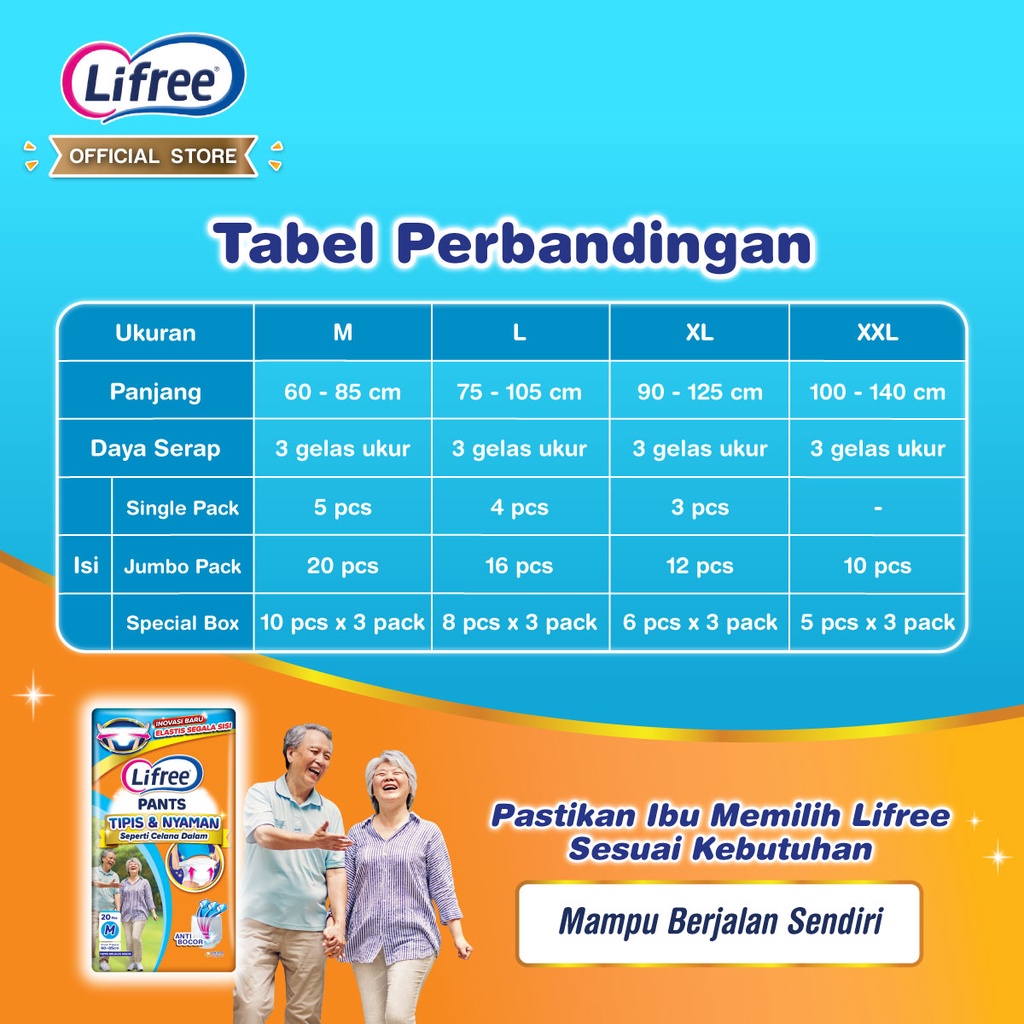 Lifree Popok Dewasa Celana Tipis &amp; Nyaman Bergerak - L 16 - 2 Packs