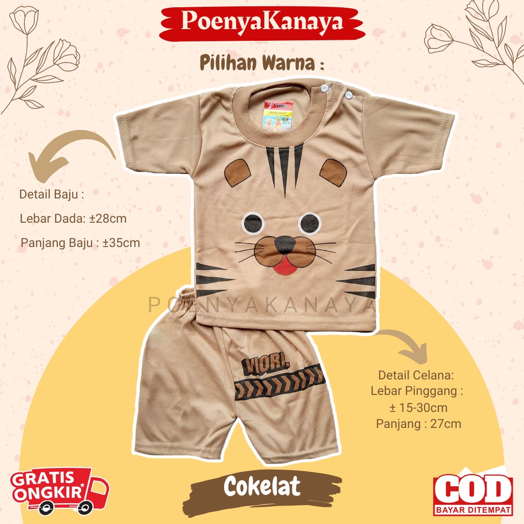 Setelan Baju Bayi Piyama PENDEK KUCING WARNA Viori Size 6-18 Bulan STL27