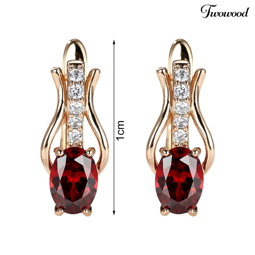 Twowood 1pasang Drop Earrings Oval Cut Faux Gemstone Temperamen Shiny Cubic Zirconia Hias Dress Up Hadiah Wanita Mewah Menjuntai Anting Perhiasan Pernikahan