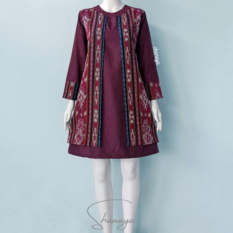 Murah Shanaya Batik Tunik Tenun Kombinasi Toyobo Tenun Orinal Batik Kerja Baju Batik Wanita Resmi Ba