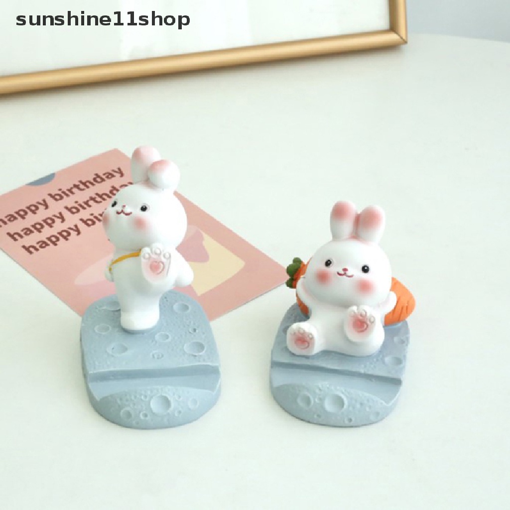 Sho 1PC Lucu Resin Rabbit Phone Holder Universal Handphone Stand Holder Ornamen Mainan Rumah Kantor Desktop Dekorasi N