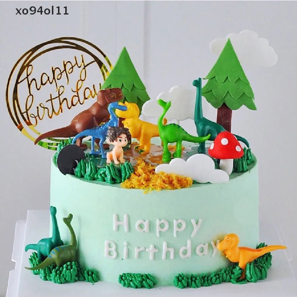 Xo 16Pcs/Set Topper Kue Dinosaurus Happy Birthday Jungle Safari Party Dekorasi Kue OL