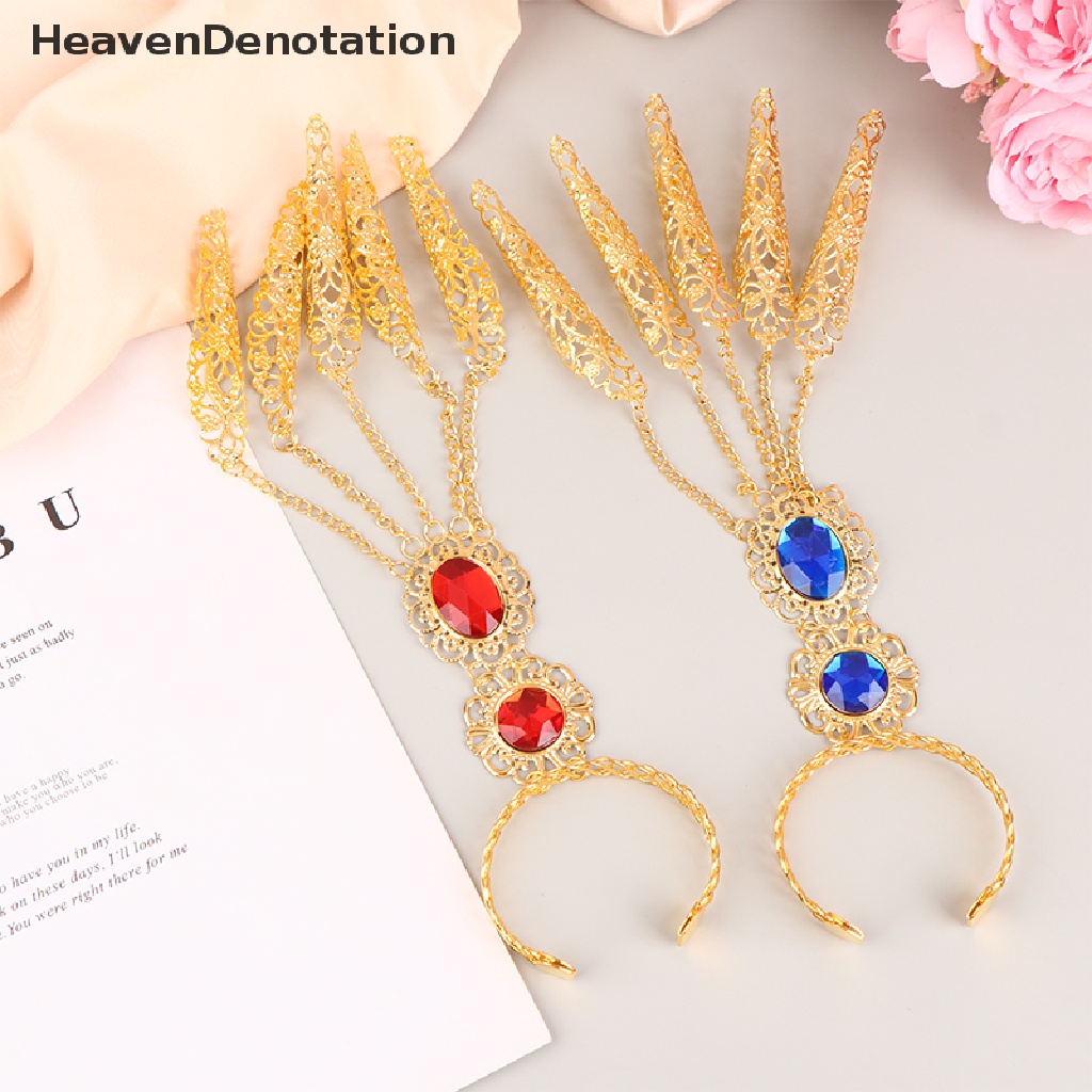 [HeavenDenotation] Gelang Vintage Untuk Wanita Merah Biru Gelang Kristal Perhiasan Kuku Palsu Panjang HDV