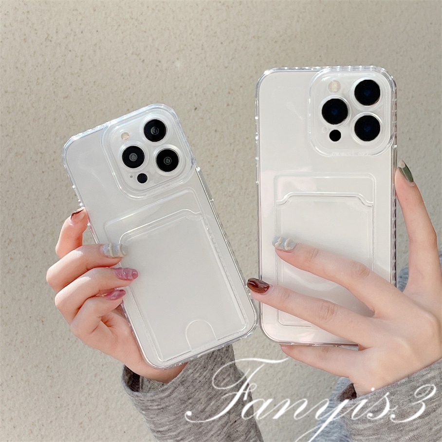 Compatible For IPhone 14 13 12 11 Pro Max X XR Xs Max 8 7 Plus SE 2020 Kompatibel Untuk Putih Transparan Card Holder Phone Case Clear TPU Soft Cover Pelindung