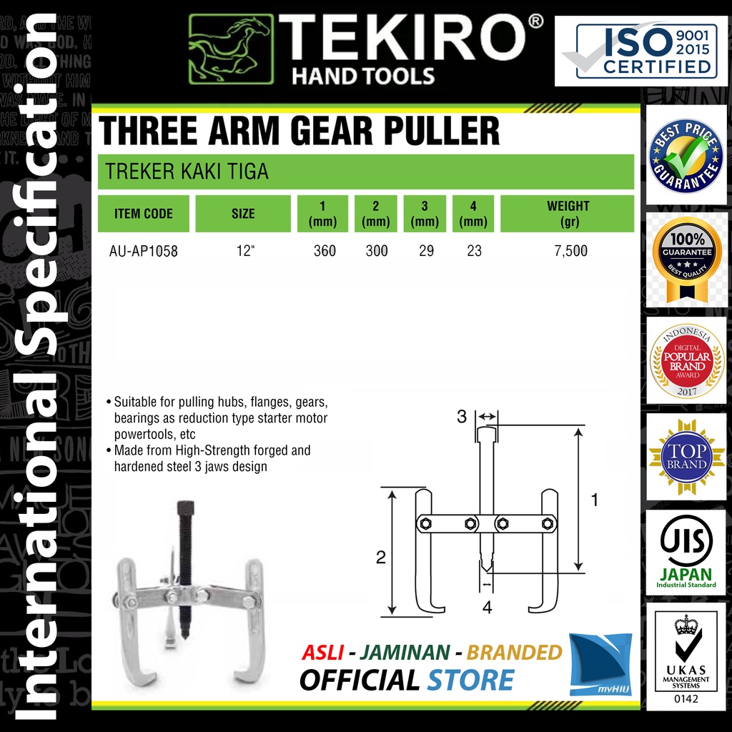 Treker Tiga Kaki 12&quot; inch / Tracker 3 Lengan / Three Arm Puller Professional TEKIRO