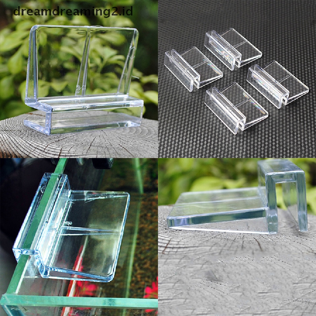 (dream) 4pcs 6/8mm Aquarium Klip Plastik Bening Penutup Kaca Penahan Penyangga Kuat.