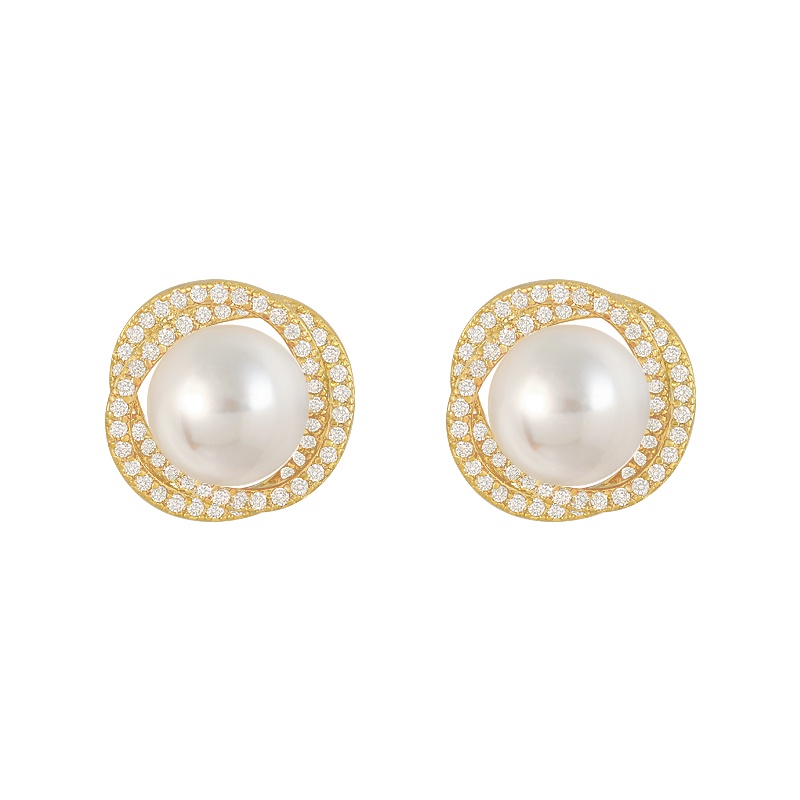 Retro Sekrup Mutiara Stud Earring Untuk Wanita Kristal Emas Earrings Perhiasan Aksesoris