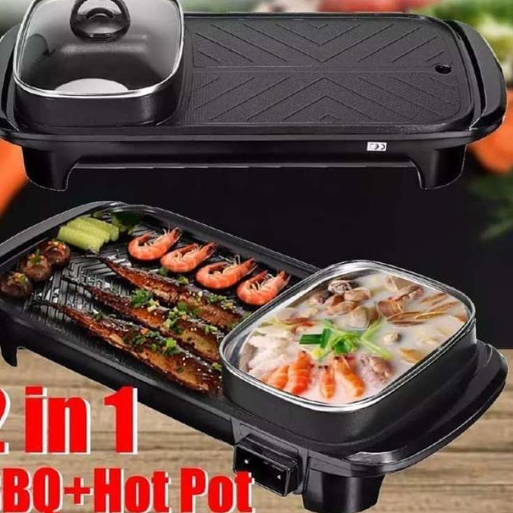 ✤ Kompor Panggangan Bbq Dan Hotpot Elektrik 2 In 1 Grill Bbq Hotpot Elektrik Anti lengket Panggangan