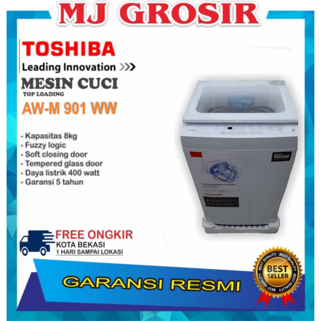 MESIN CUCI 1 TABUNG TOSHIBA AW-M 901 WW TOP LOADING 8 KG PUTIH