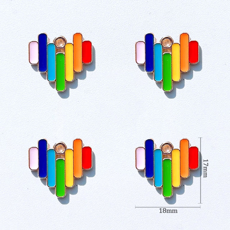 4 Pcs Alloy Rainbow Pendant Charm Berbentuk Hati Tetesan Minyak Liontin DIY Kalung Anting Membuat Perhiasan Perlengkapan