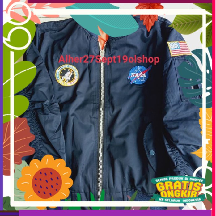 Jaket bomber NASA logo bordir jaket NASA bomber NASA eksklusif bahan taslan / brown muda