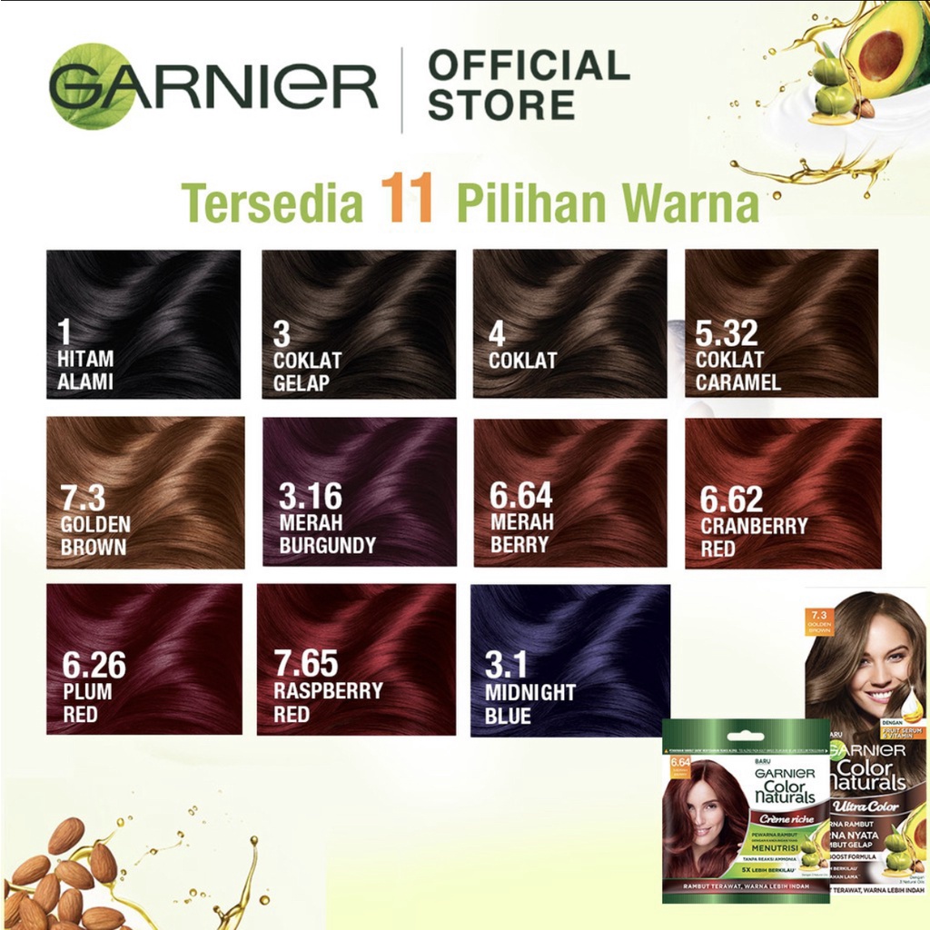 GARNIER CAT / PEWARNA RAMBUT HAIR COLOR | Semir rambut | Pewarna rambut | Warna rambut alami natural awet tahan lama | Perawatan rambut  WARNA HITAM ALAMI COKLAT GELAP RED BURGUNDY COKLAT  COKLAT KARAMEL TRUE BLUE BRILLIANT PINK MERAH BERRY MIDNIGHT BLUE