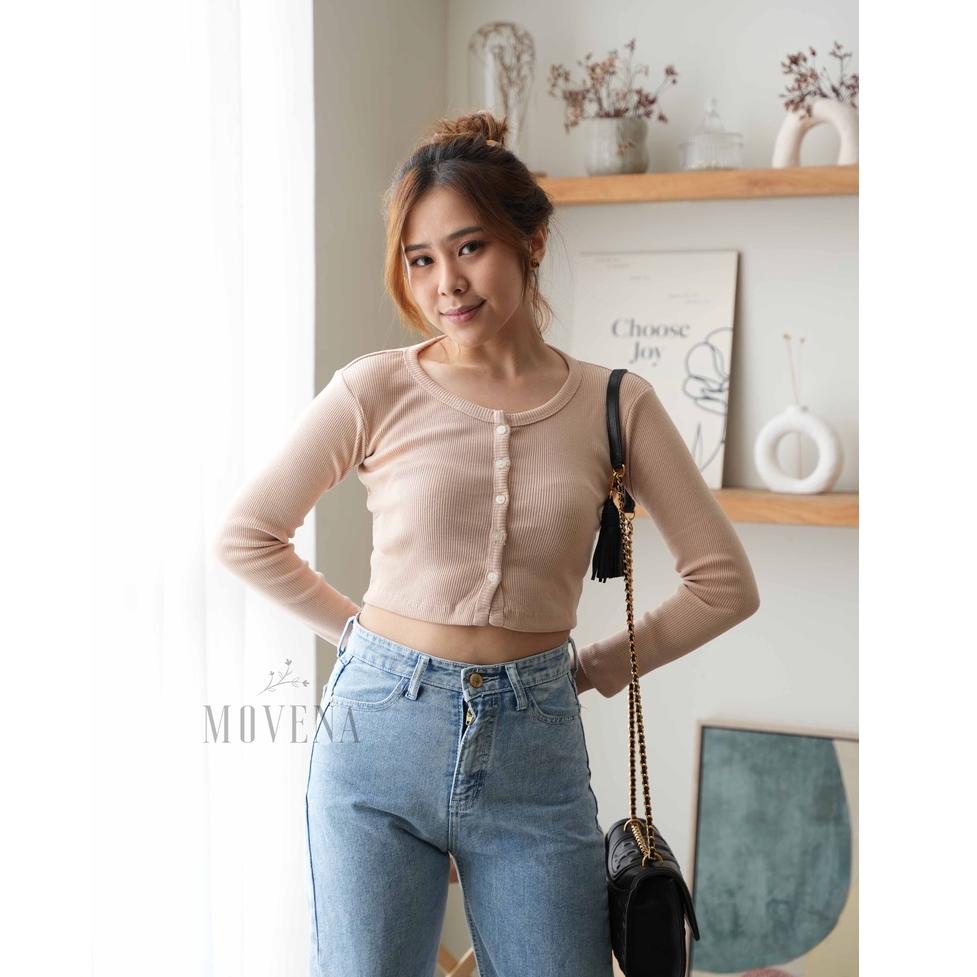 TERLARIS Rib Crop Top Kancing Lengan Panjang / Atasan Kaos Wanita