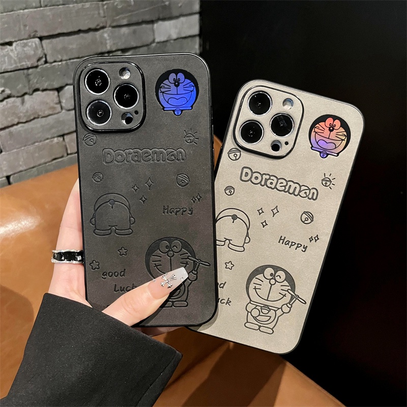 IPHONE Casing Hp Bahan Kulit Suede Laser Untuk Iphone14 /14 Pro /14 ProMax/14Plus 13 12 11 Pro Max XR Casing Hard Motif Doraemon