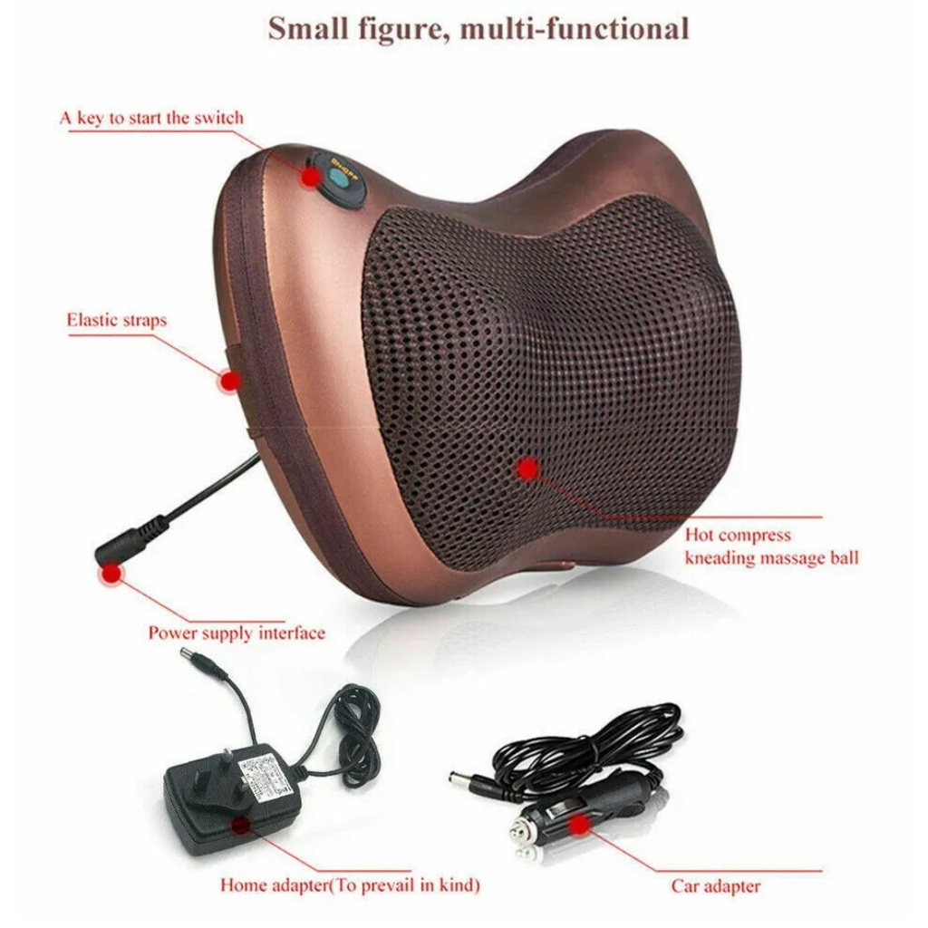 Bantal Pijat Terapi Leher Kaki Punggung 8 Bola Massage Pillow Portable Car and Home Elektrik Shiatsu