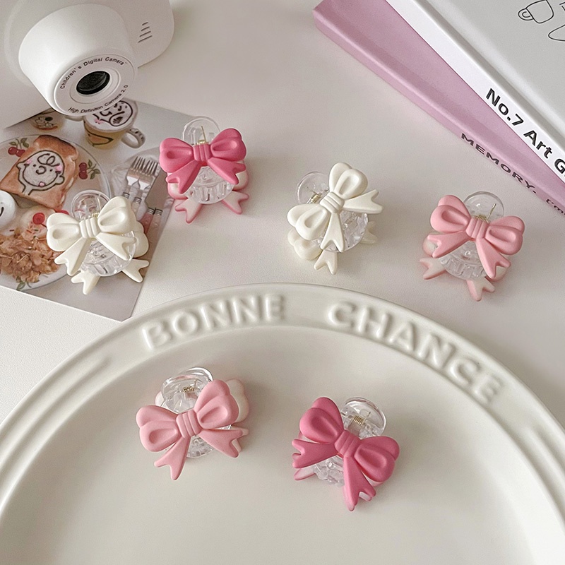 Cute Bow Small Grabs Pink Poni Klip Card Patah Rambut Klip Hiasan Kepala