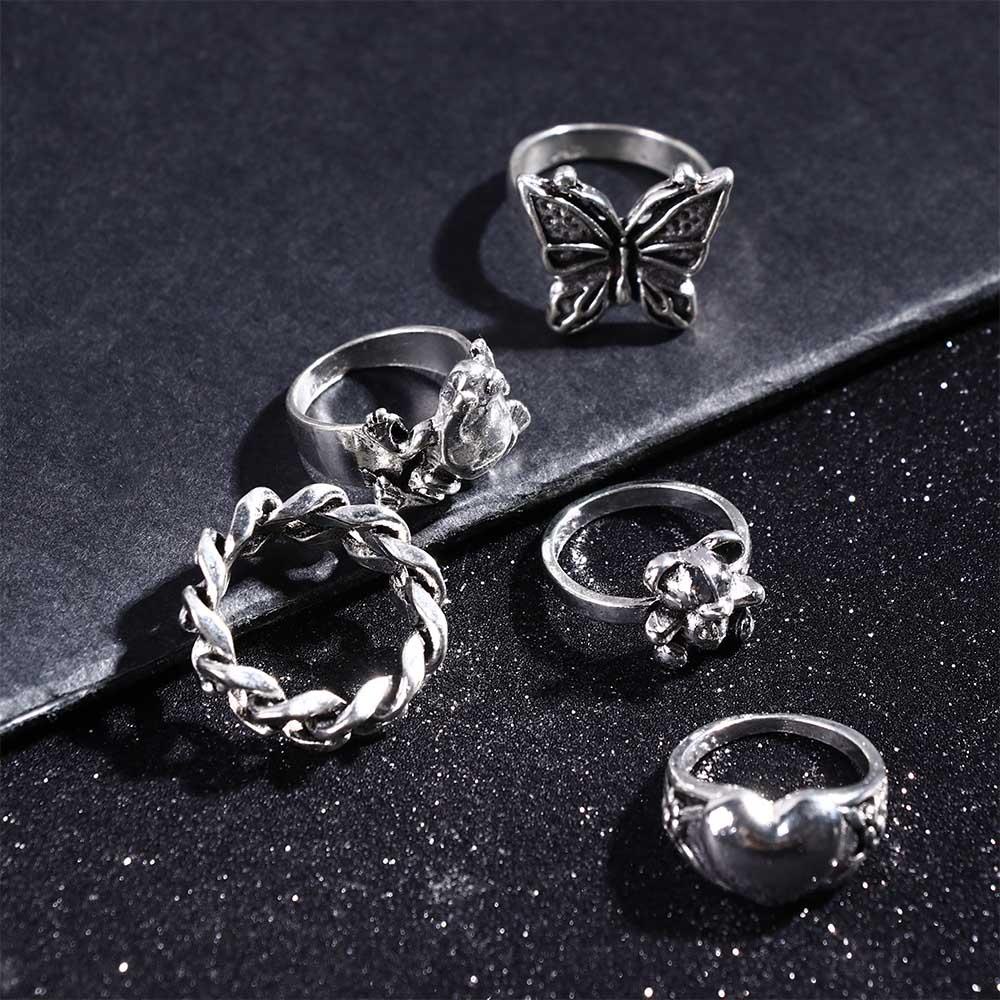 Needway   Wanita Cincin Set Pesta Untuk Pria Jantung Kupu-Kupu Kodok Temperamen Sederhana Ekor Rings