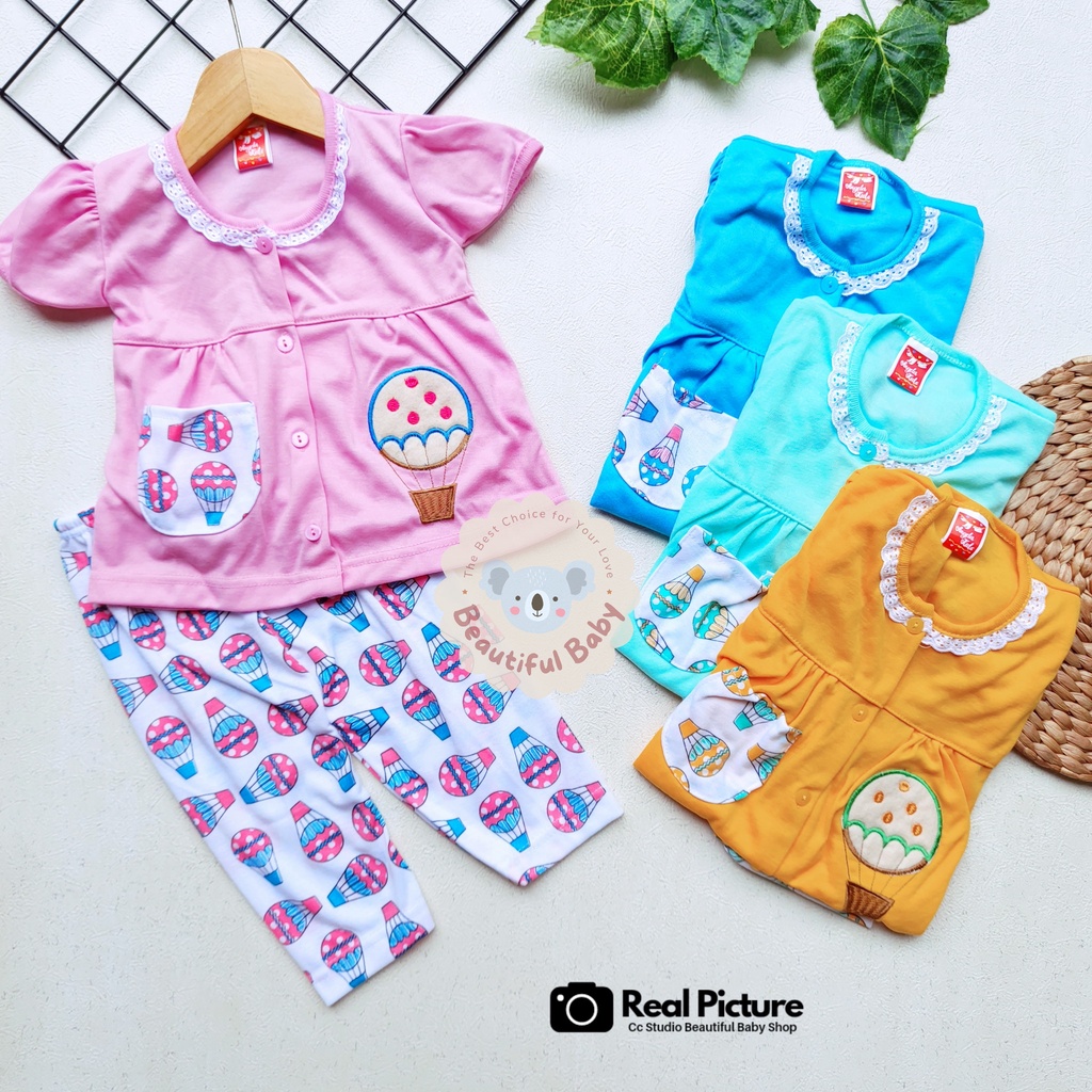 Baby.ou - Setelan Baju Bayi Lengan Pendek Celana Panjang Motif Bordir Ballon / Setelan Piyama Bayi Perempuan 3-12 Bulan / Baju Bayi Perempuan Yeiko