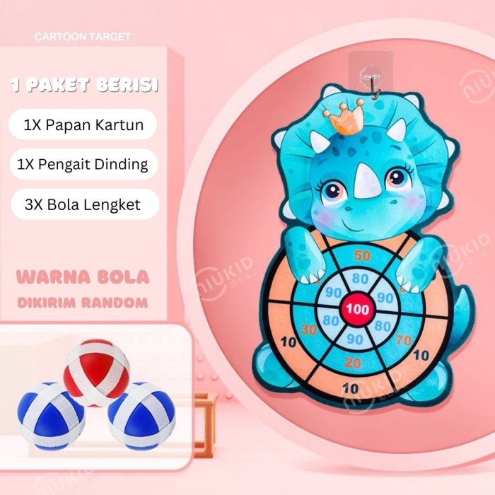 TokoPapin Mainan Anak Lempar Bola Tempel Papan Panah Dart Game Board Ball Kartun