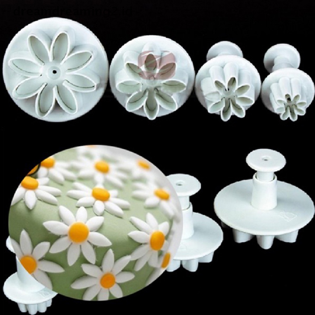 (dream) 4x Cake Fondant Sugarcraft Decor Cetakan Kue Kering Mold Plunger Daisy Flower Cutter.