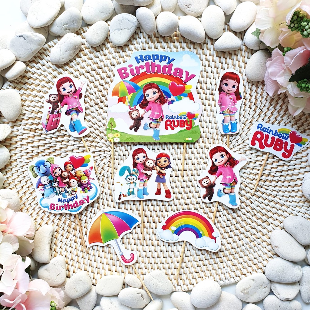 hiasan kue ulang tahun cake topper satu set karakter Rainbow Ruby