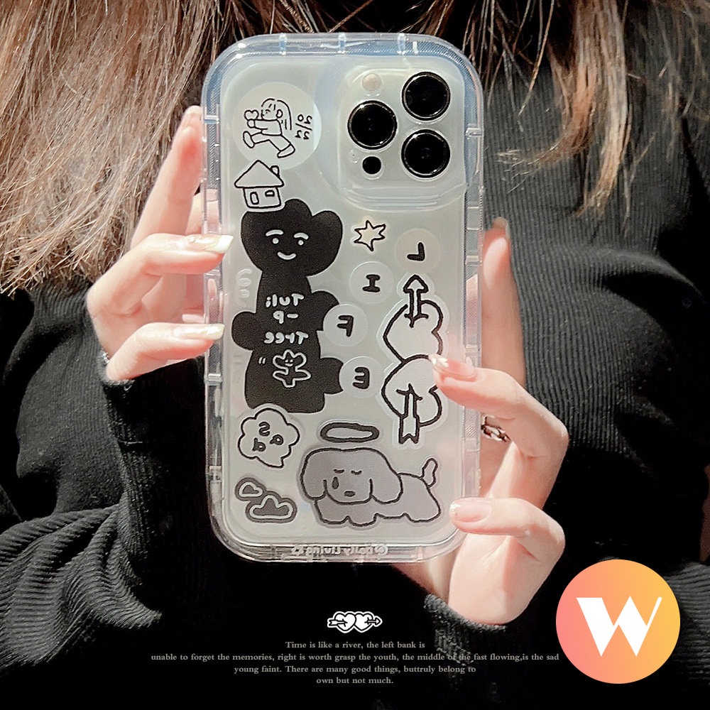 IPHONE Airbag Shockproof Case Kompatibel Untuk Iphone11 7Plus XR X XS Max13 11 12 14 Pro Max 8Plus 6 6S Plus Ins Graffiti Kartun Anjing Stiker Lembut Silicon TPU Penutup Belakang