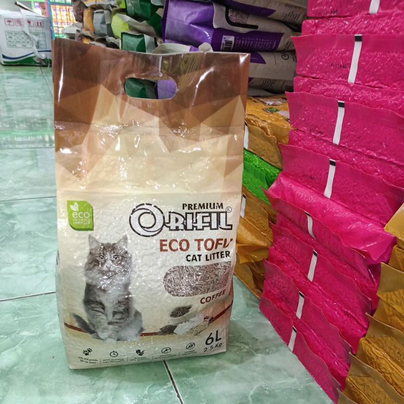 Pasir kucing orifil coffee 6L/ pasir tofu soya orifil/ pasir kucing