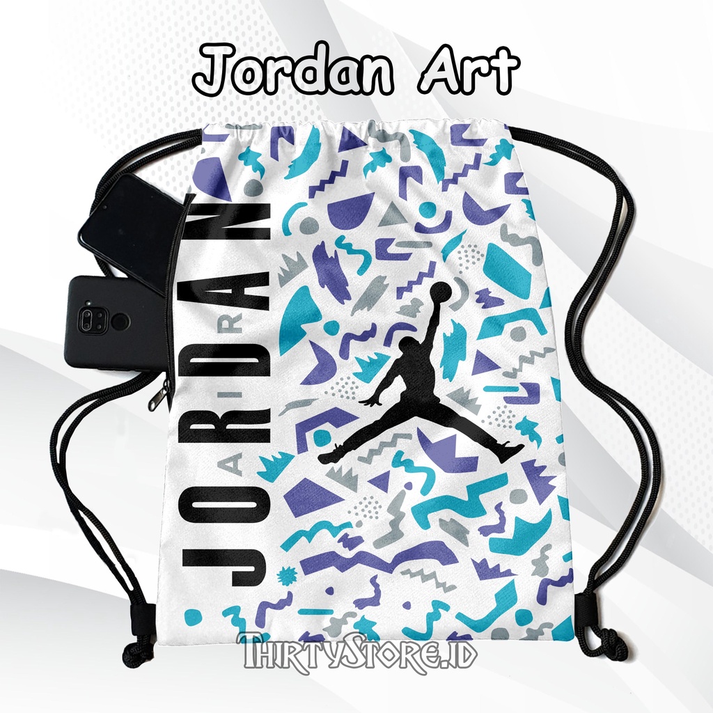 Tas Serut Anti Air New String Bag Full Print Pria Dan Wanita Motif Jordan Art Tas Olahraga Tas Sekolah