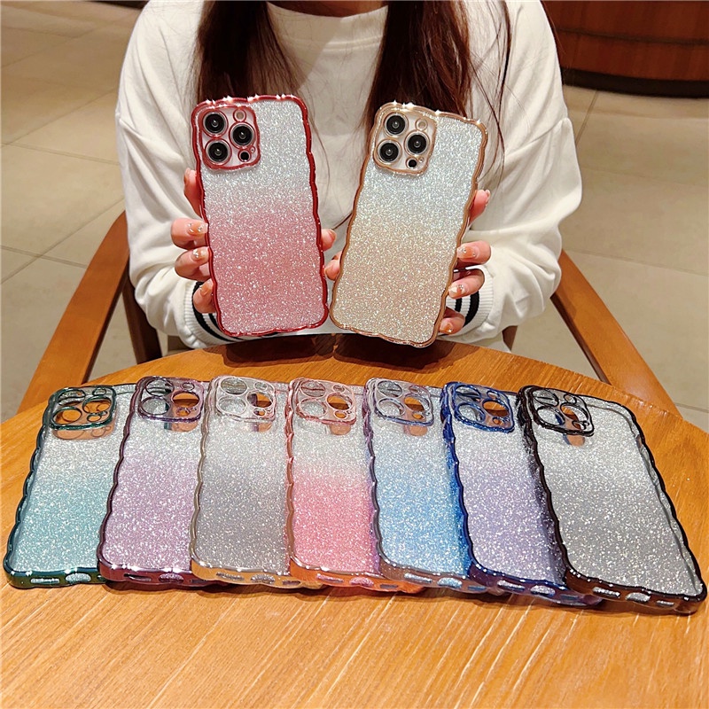 IPHONE Casing Hp Glitter Gradasi Bergelombang Iphone11 12 13 14 Pro Max Plus X Xs Max Xr 7 8 Plus SE Shockproof Case Cover