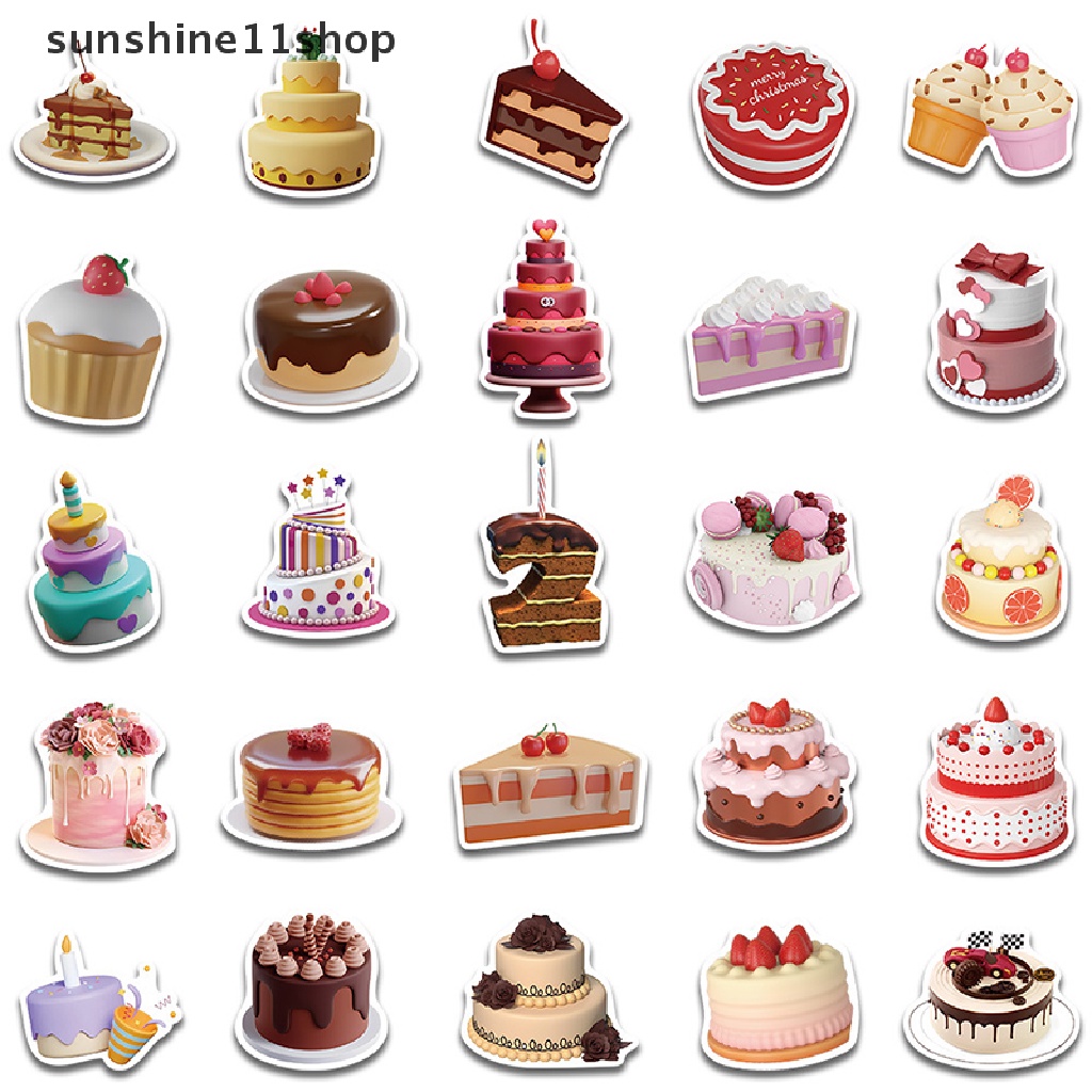 Sho 50pcs Ins Style Stiker Kartun Kue Makanan Decals DIY Kulkas Telepon Koper Laptop Notebook Mobil Stiker Dinding Mainan Anak N