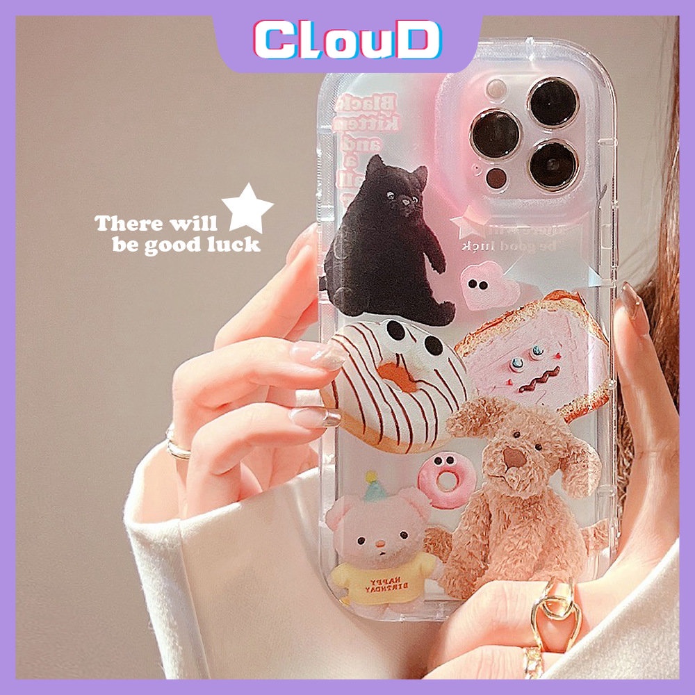 Casing Kompatibel Untuk iPhone 7Plus 11 14 13 12 Pro Max X XS Max XR 8 6s 7 6 Plus SE 2020 Hewan Lucu Stiker Shockproof Airbag Case Boneka Beruang Bening Lembut Tpu Cover