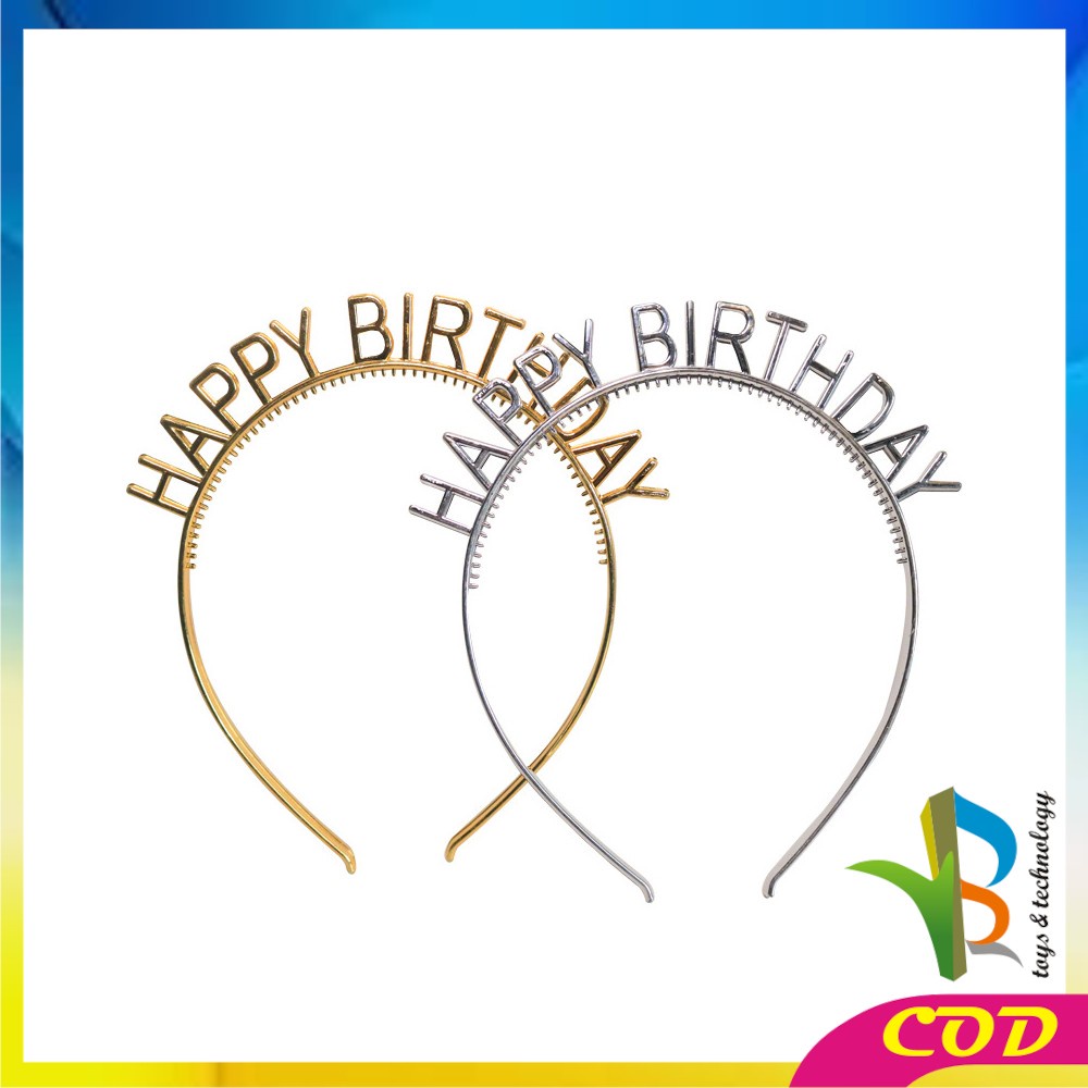 RB-C787 Bando Happy Birthday Silver Anak Bahan Plastik Pesta Ulang Tahun Korean Style / Bendo Wanita Birthday Party Gold Heandband HBD Import