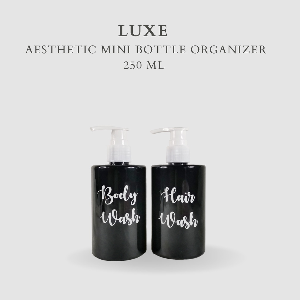 PREMIUM LUXE Botol MINI HITAM Label Putih 250 ml  Aesthetic Bottle Refill | Botol refill sabun /botol refill sabun/ botol isi ulang/botol sabun refill/botol sabun/botol pump/botol anak/bathroom organizer/bathroom amenities