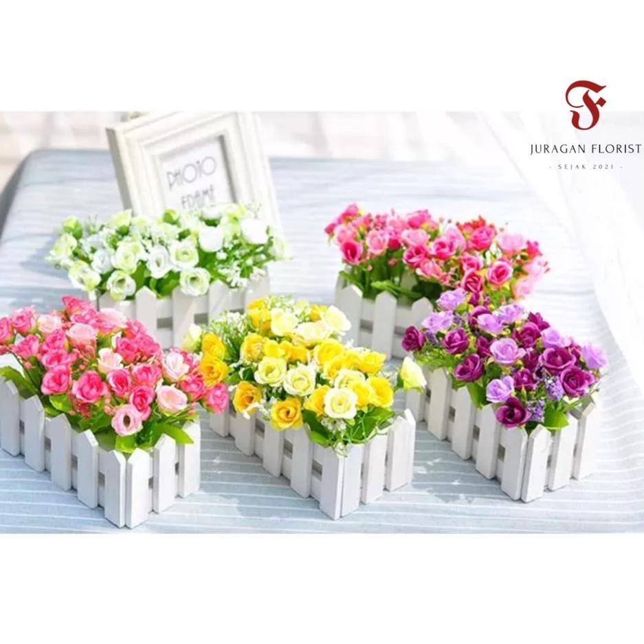 Grosir Terbaru dnd POT PAGAR kayu panjang+ BUNGA MAWAR 721/  BUNGA PAGAR POT PAGAR KAYU SET BUNGA MA