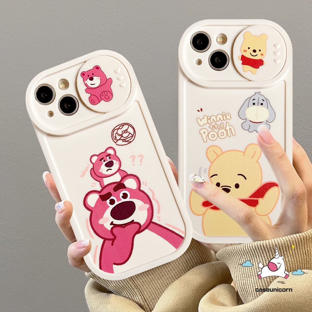 Tarik Dorong Jendela Kamera Perlindungan Casing Ponsel Kompatibel Untuk Iphone 11 13 12 Pro Max 7plus 7 8 Plus Xr X Xs Max Kartun Doraemon Strawberry Bear Winnie The Pooh Manyo Soft Cover