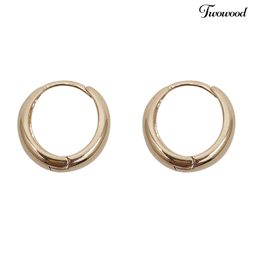 Twowood 1pasang Anting Lingkaran Geometris Halus Tindik Kepribadian Electroplating Ear Decoration Tebal Minimalis Tetesan Air Hoop Earrings Perhiasan Aksesori