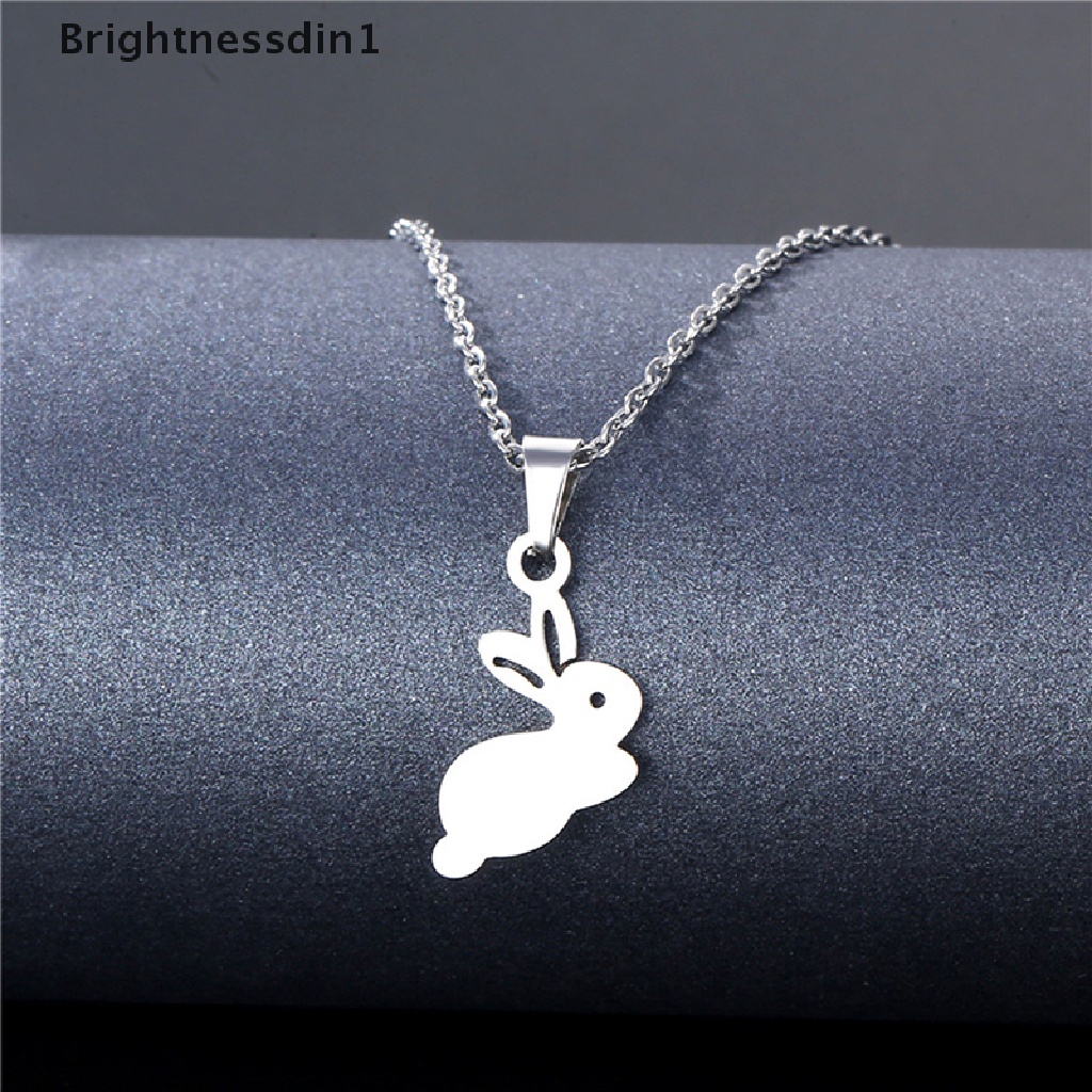 [Brightnessdin1] Trendi Kelinci Liontin Kalung Vintage Liontin Perhiasan Hewan Baja Titanium Lucu Kelinci Putih Kalung Klavikula Rantai Punk Hip Hop Kelinci Jalan Kalung Butik