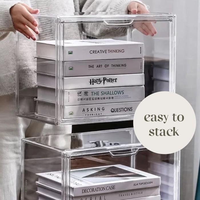 TECHAKI Transparent Acrylic Book Magazine Organizer Storage Box