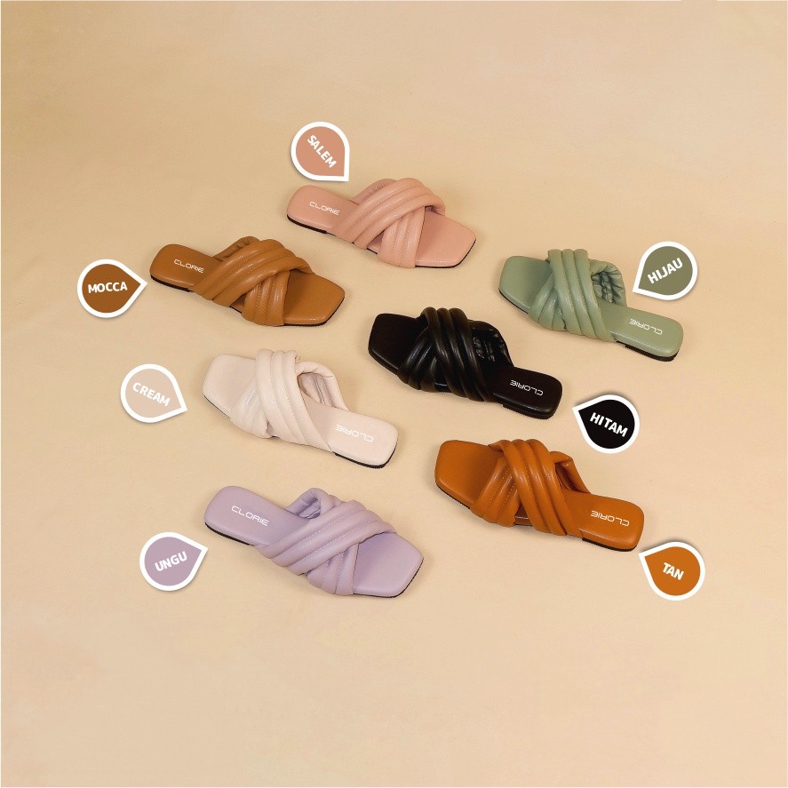 SANDAL SENDAL WANITA FLAT SLOP BANTAL SILANG TERBARU / LALA FLAT CLORIE