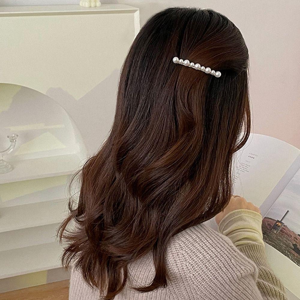 NEEDWAY Needway Mutiara Jepit Rambut Elegan Sederhana Ponytail Holde Satu Kata Klip Gadis Klip Rambut Musim Semi Klip Gaya Korea Hiasan Kepala