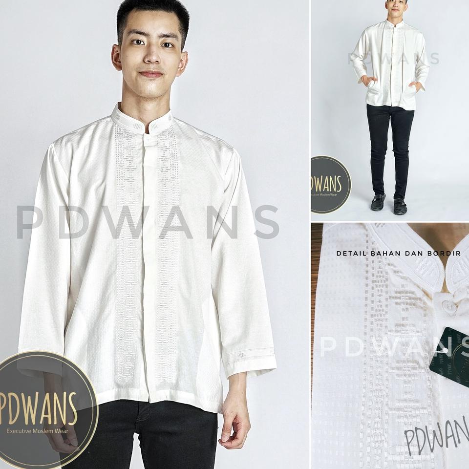 Paling Dicari Baju Koko Muslim Dewasa Lengan Panjang Kemeja Koko Bordir Putih Tulang PDWANS - RDPJG0